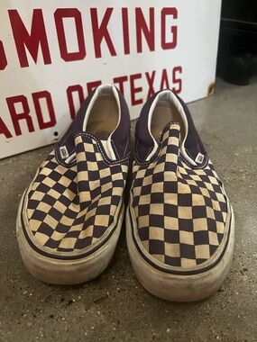 Vans Slip-On Checkerboard Sneakers in Purple and Cream